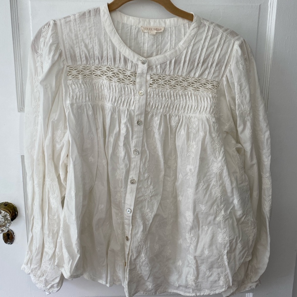 Louise Misha White Lace and Embroidered Detail Blouse
